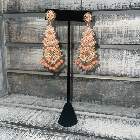 Coral and White Statement Earrings - Picture 1 of 1